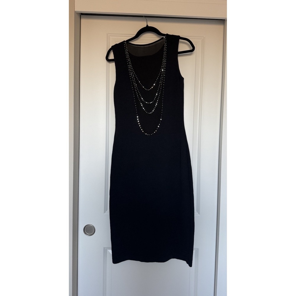 st john evening dress size 4 Black Maxi Rhinestones Sleeveless Gown Black Tie